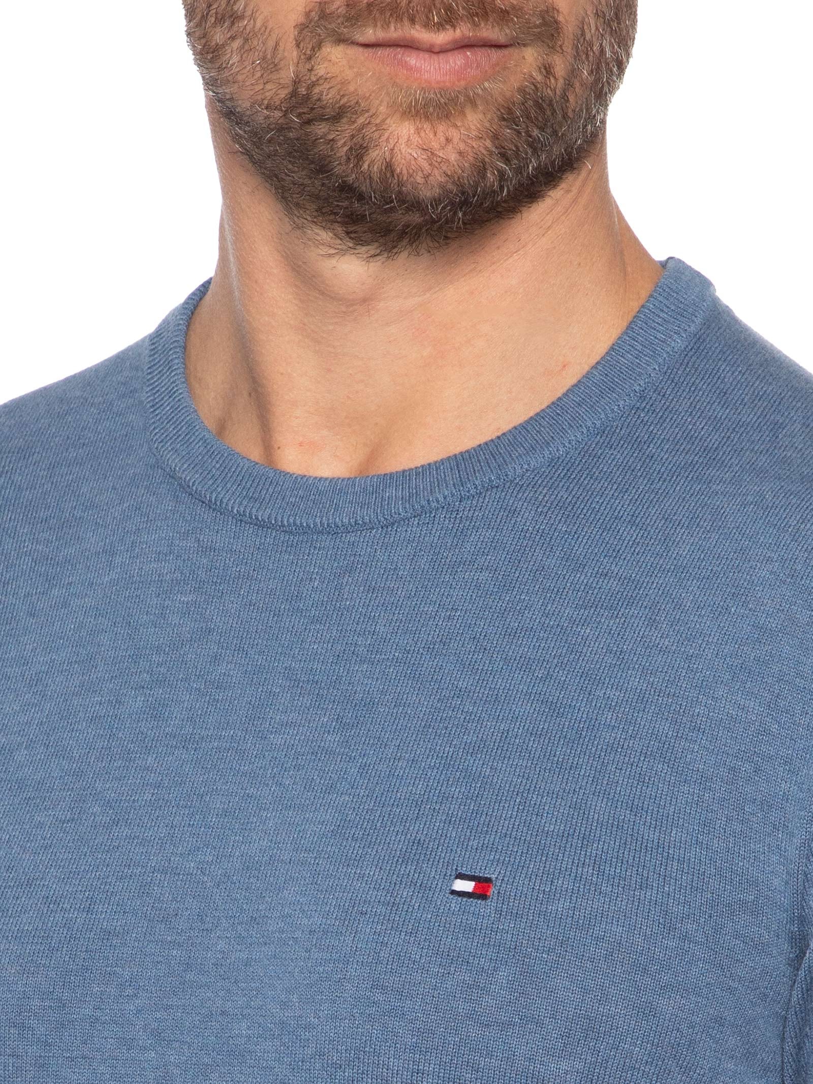 Suéter Masculino Básico Gola Careca Em Algodão Essential Azul Tommy Hilfiger