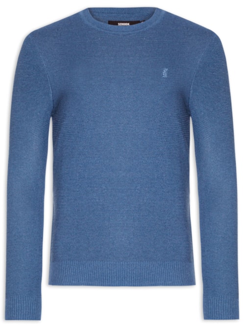 Suéter Masculino Básico Gola Careca em Tricot – Azul