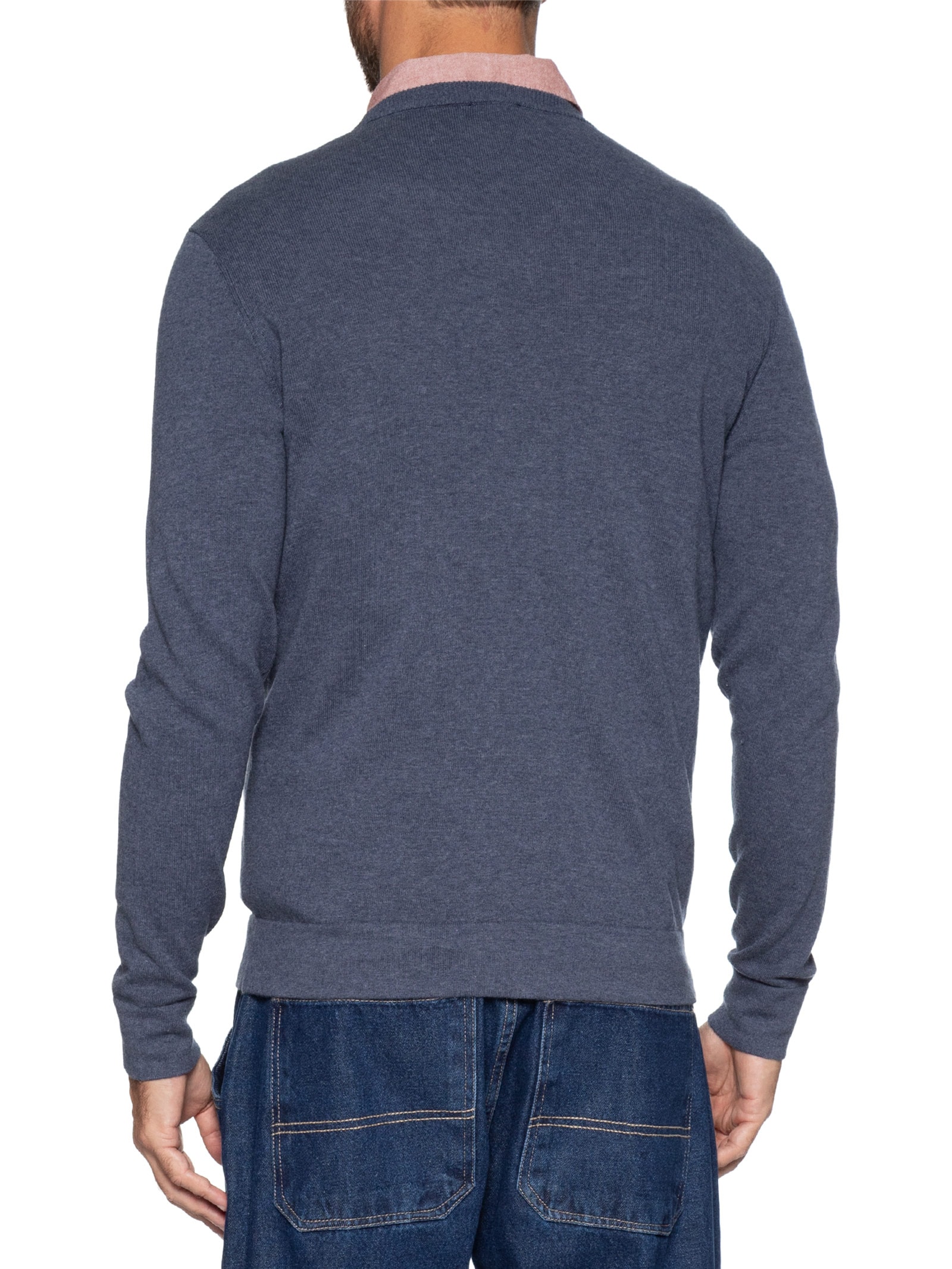 Suéter Masculino Básico Gola Careca Em Tricot Azul Aramis