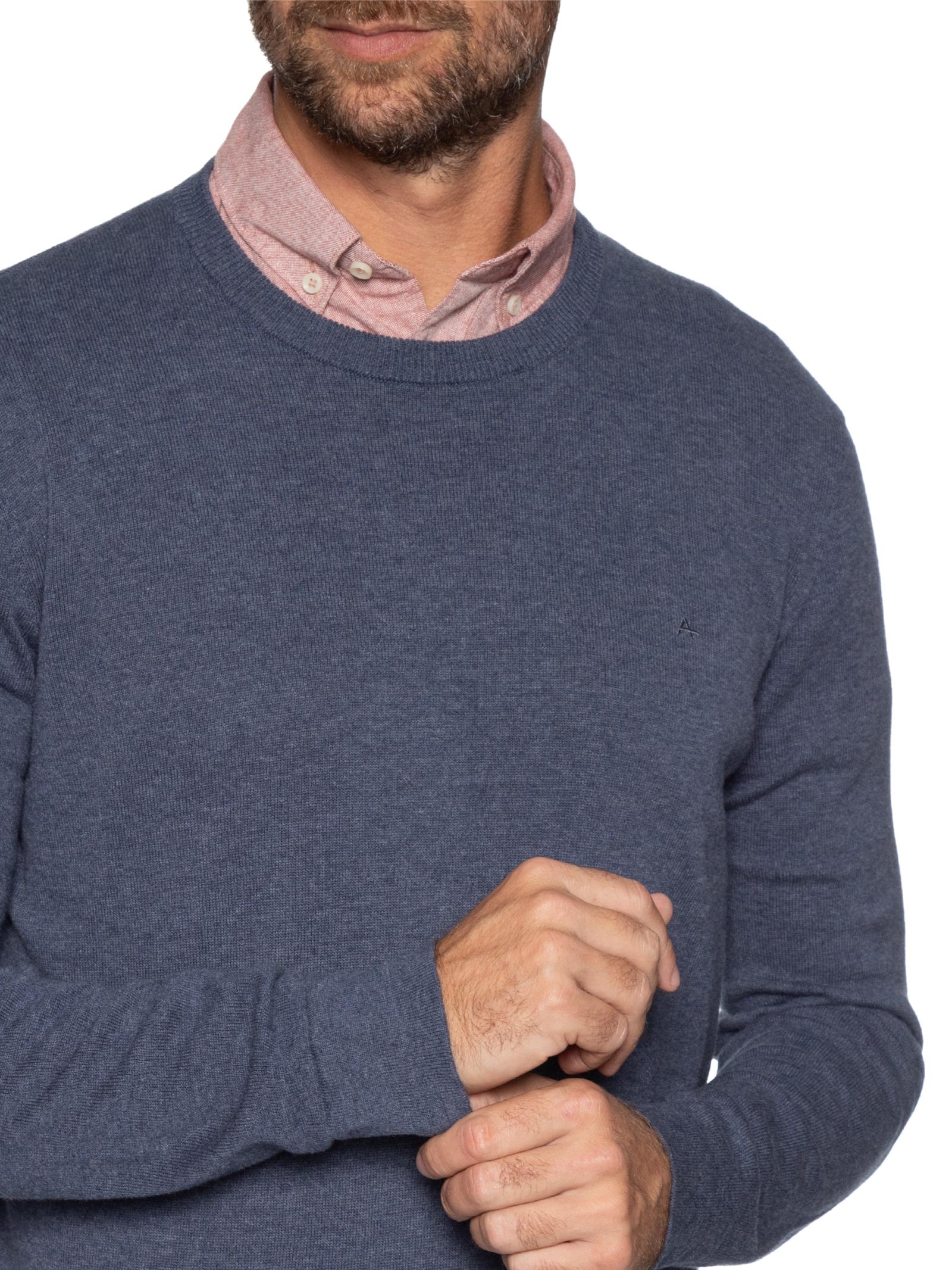 Suéter Masculino Básico Gola Careca Em Tricot Azul Aramis