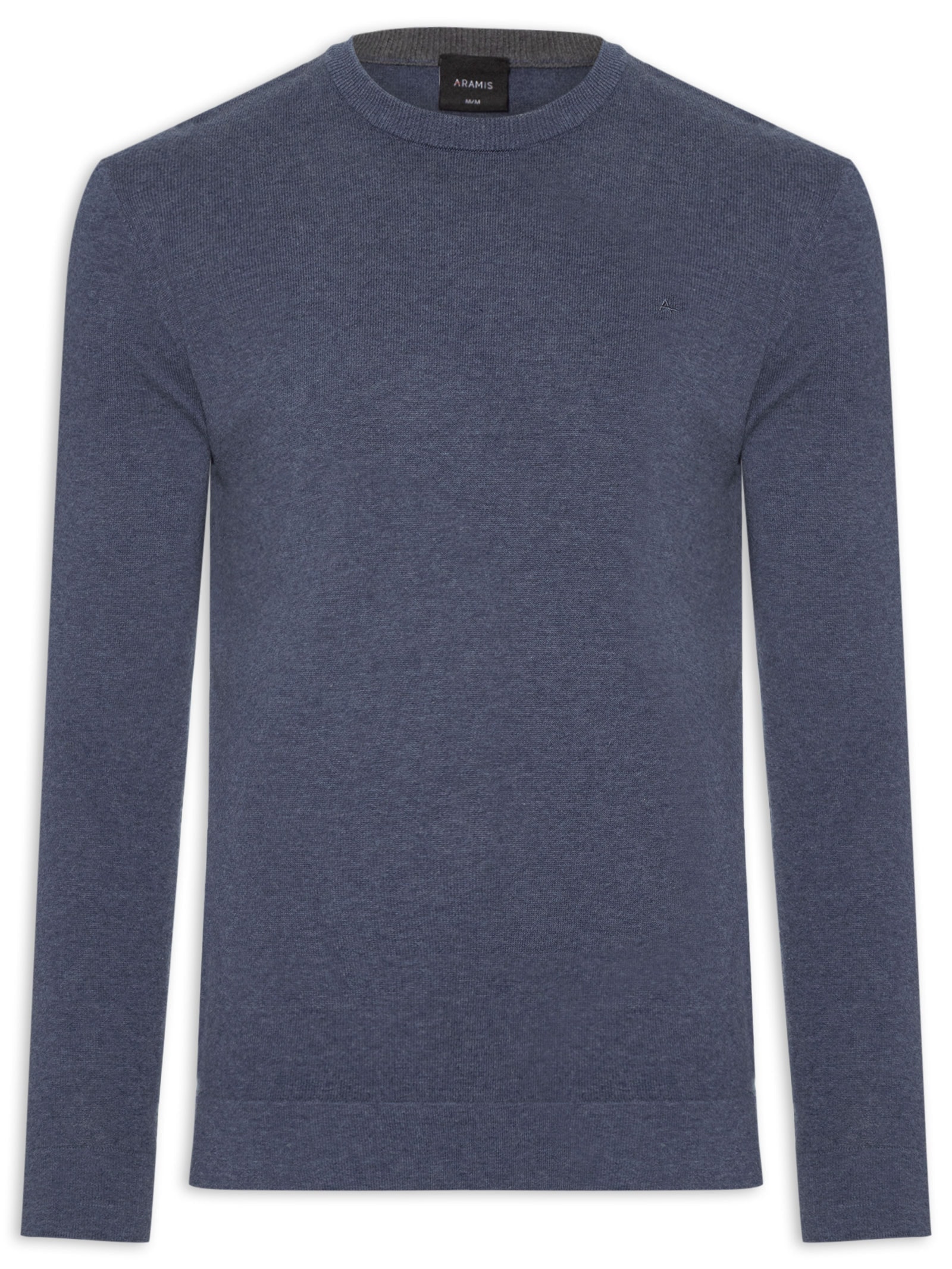 Suéter Masculino Básico Gola Careca Em Tricot Azul Aramis