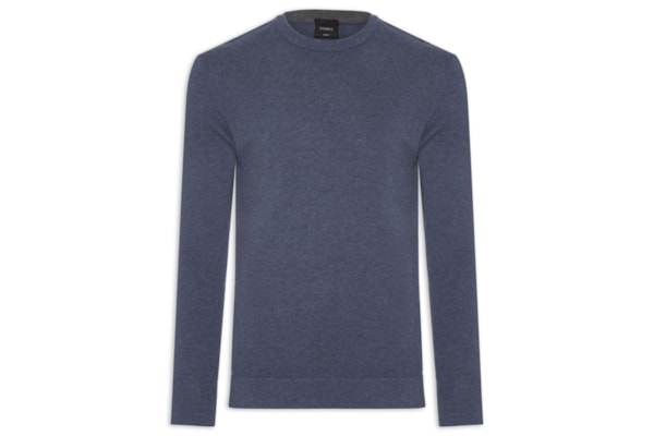 Suéter Masculino Básico Gola Careca Em Tricot - Azul