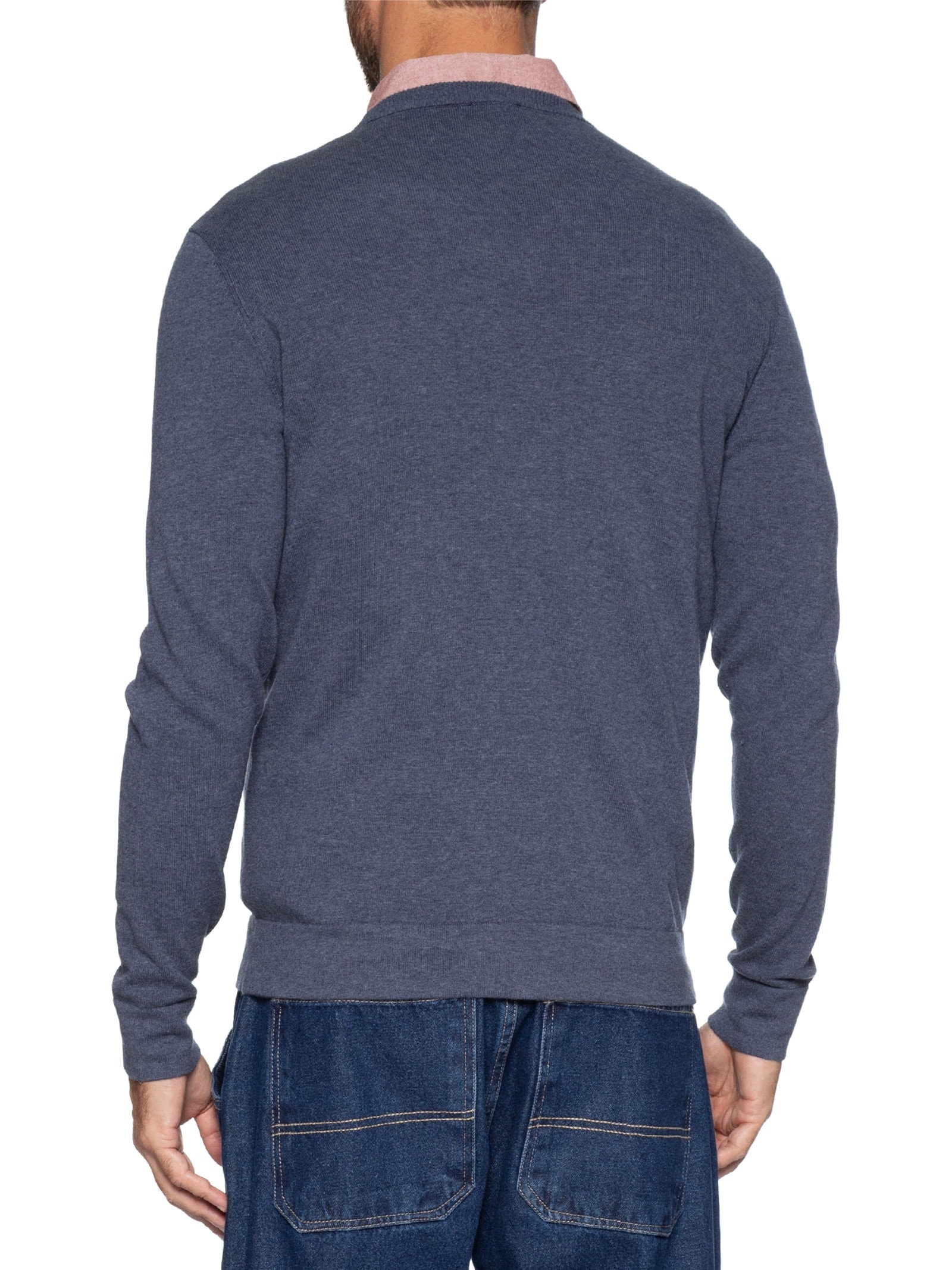 Suéter Masculino Básico Gola Careca Em Tricot Azul Aramis