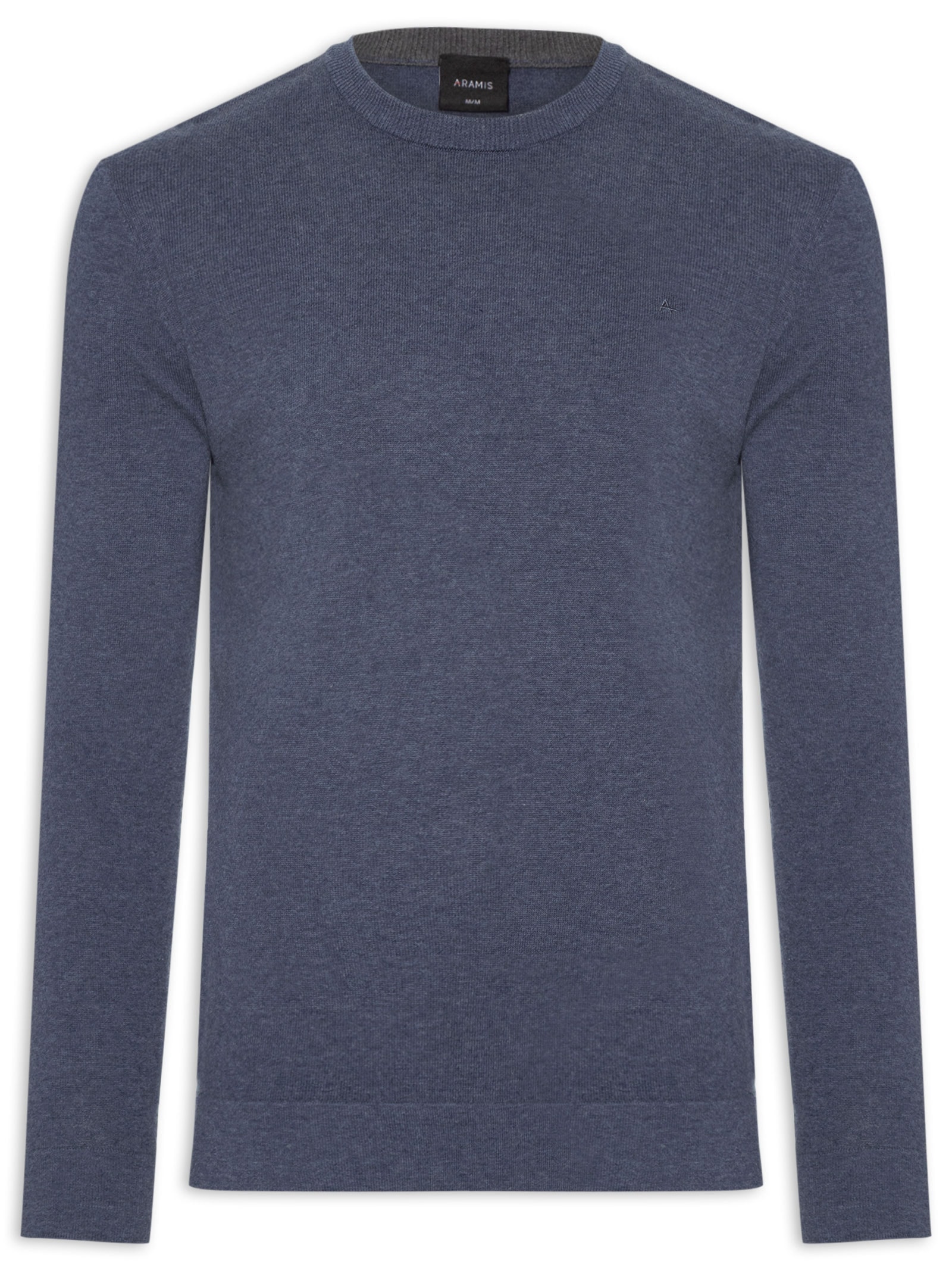 Suéter Masculino Básico Gola Careca Em Tricot Azul Aramis