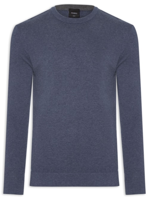 Suéter Masculino Básico Gola Careca Em Tricot – Azul