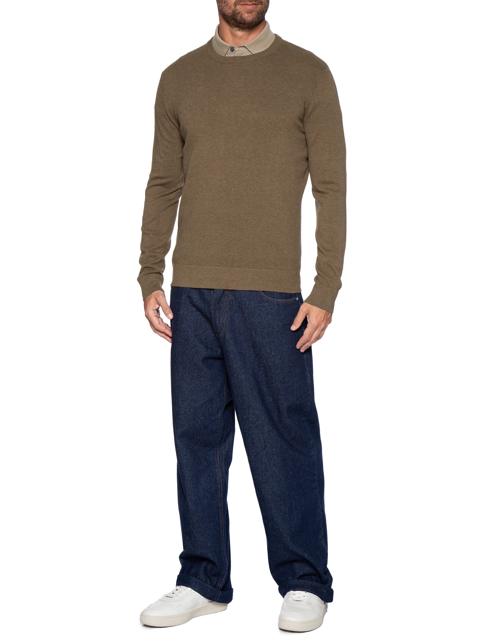 Suéter Masculino Básico Gola Careca Em Tricot Marrom Aramis