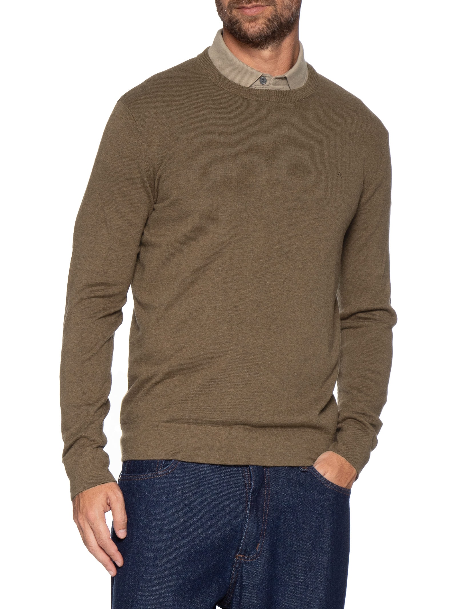 Suéter Masculino Básico Gola Careca Em Tricot Marrom Aramis