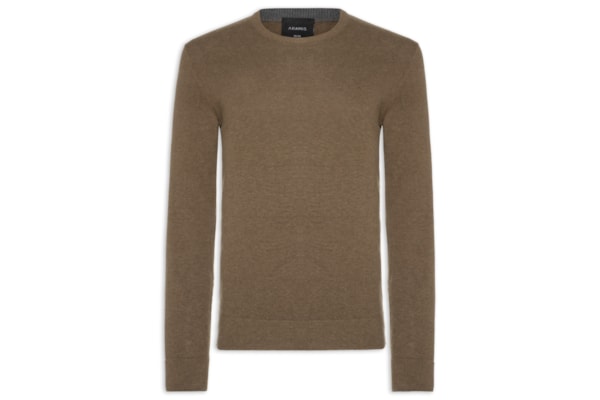 Suéter Masculino Básico Gola Careca Em Tricot - Marrom