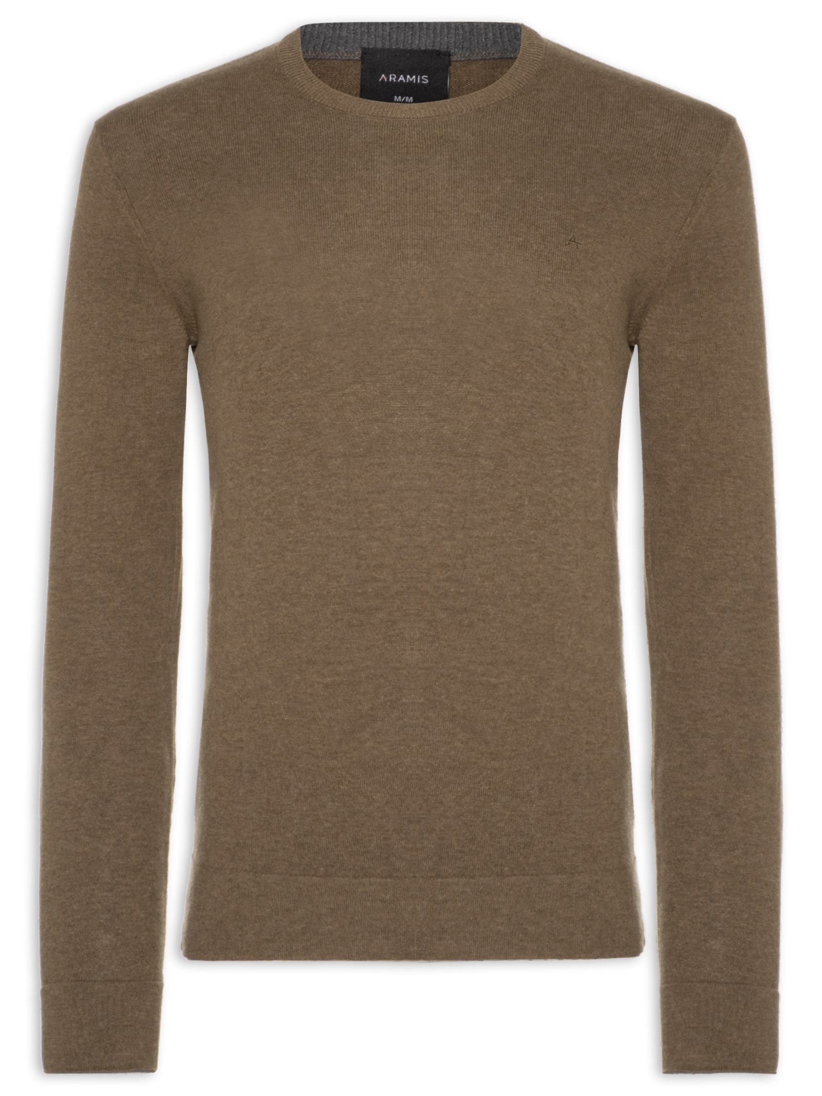 Suéter Masculino Básico Gola Careca Em Tricot Marrom Aramis