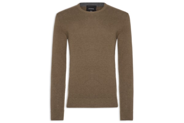 Suéter Masculino Básico Gola Careca Em Tricot - Marrom