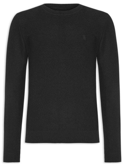 Suéter Masculino Básico Gola Careca em Tricot – Preto