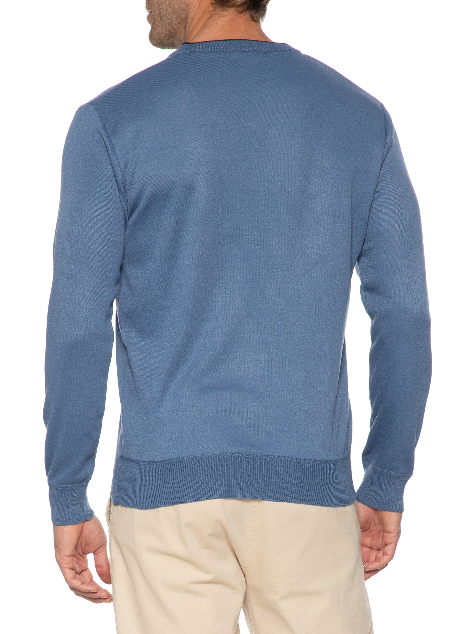 Suéter Masculino Básico Gola V Azul Basiq Men