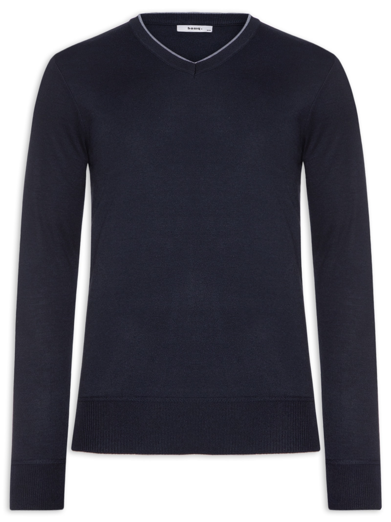 Suéter Masculino Básico Gola V Azul Basiq Men