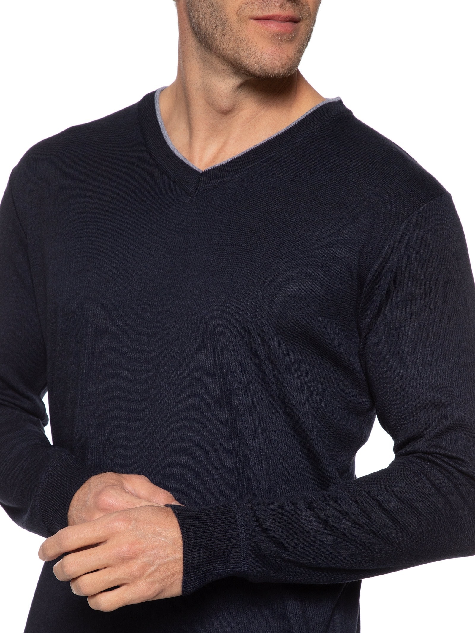 Suéter Masculino Básico Gola V Azul Basiq Men