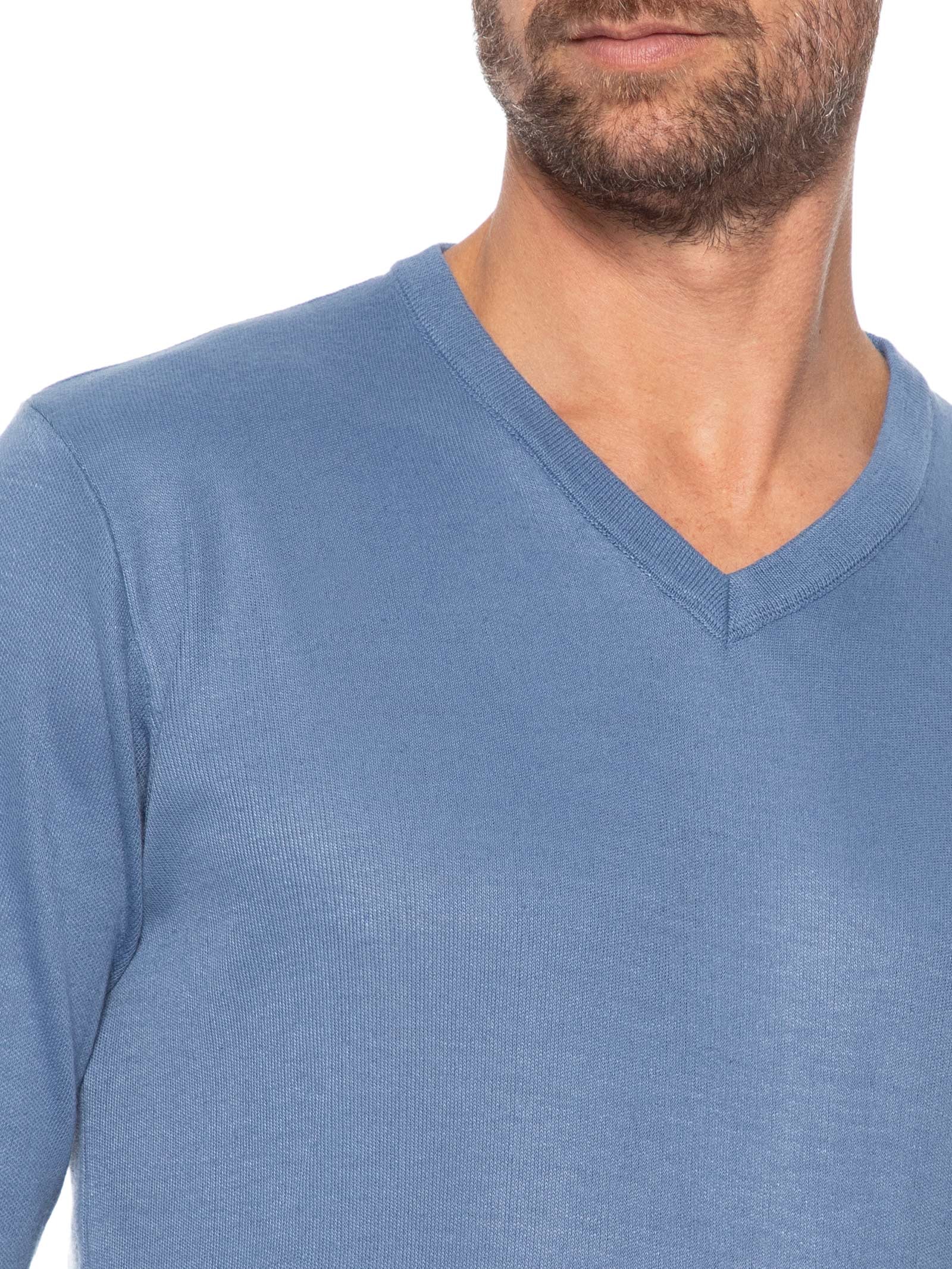 Suéter Masculino Básico Gola V Azul Basiq Men
