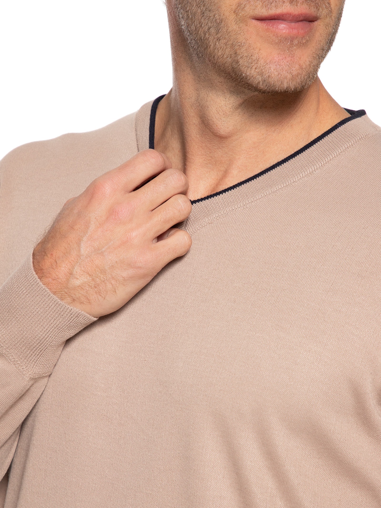 Suéter Masculino Básico Gola V Bege Basiq Men