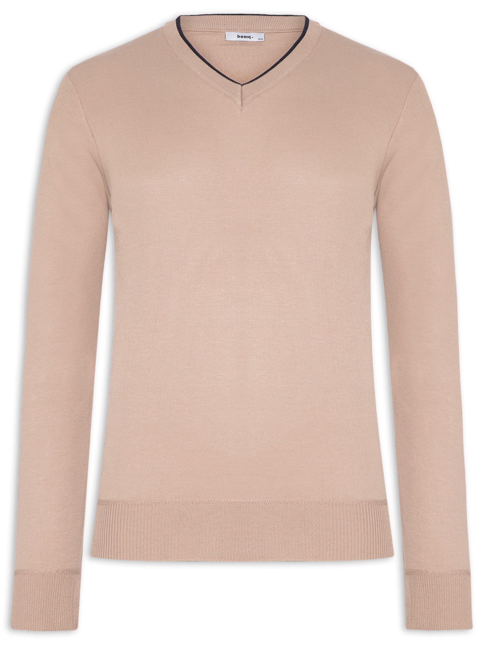 Suéter Masculino Básico Gola V Bege Basiq Men