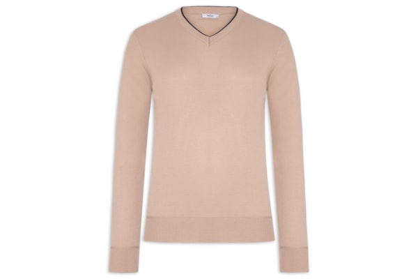 Suéter Masculino Básico Gola V - Bege