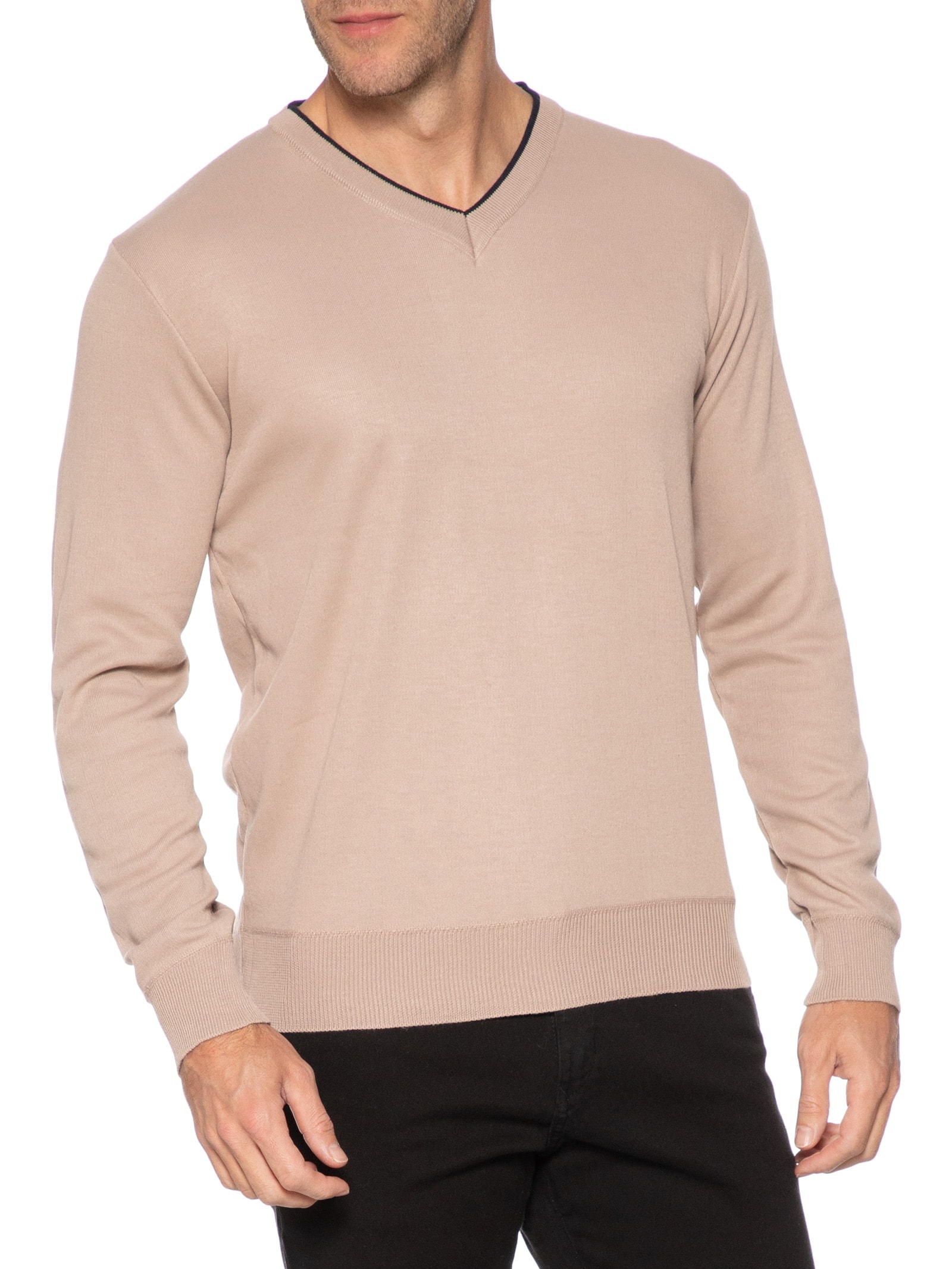 Suéter Masculino Básico Gola V Bege Basiq Men