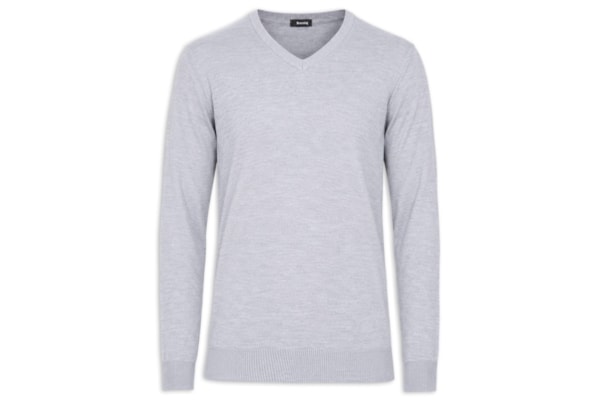 Suéter Masculino Básico Gola V - Cinza
