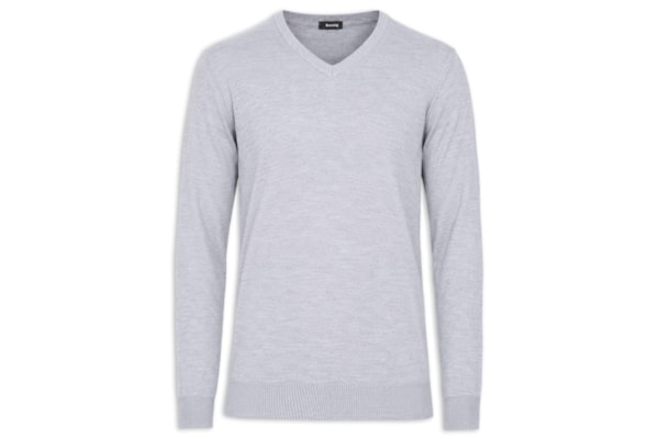 Suéter Masculino Básico Gola V - Cinza