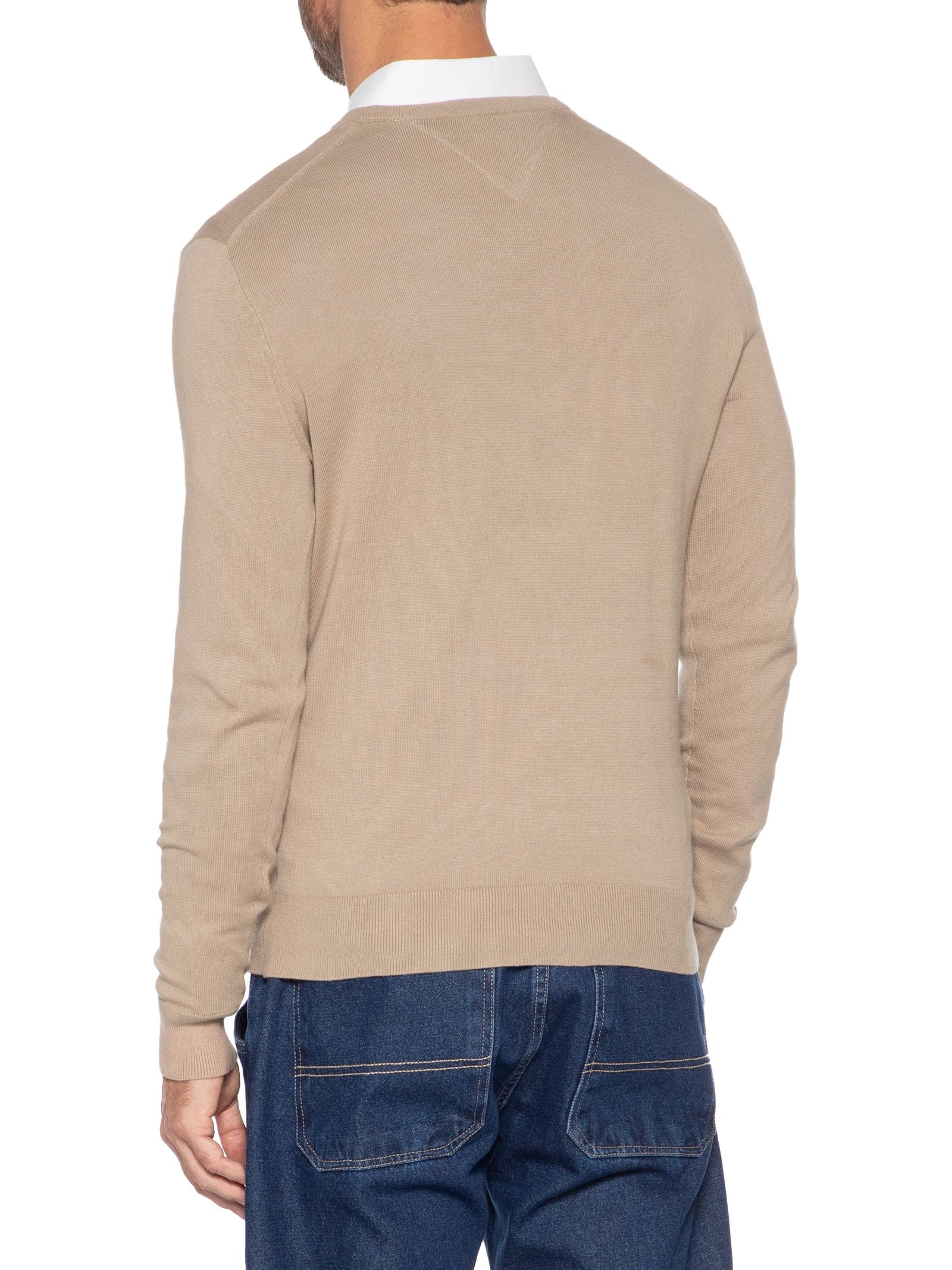 Suéter Masculino Básico Gola V Em Algodão Essential Bege Tommy Hilfiger