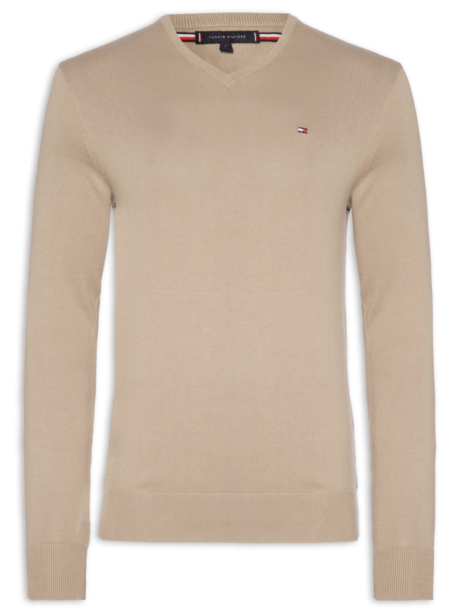 Suéter Masculino Básico Gola V Em Algodão Essential Bege Tommy Hilfiger