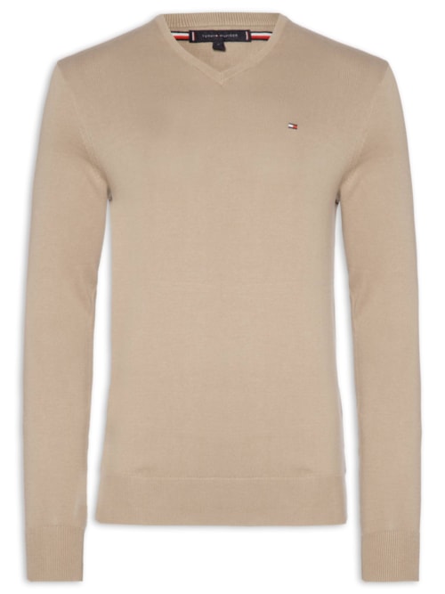 Suéter Masculino Básico Gola V Em Algodão Essential – Bege