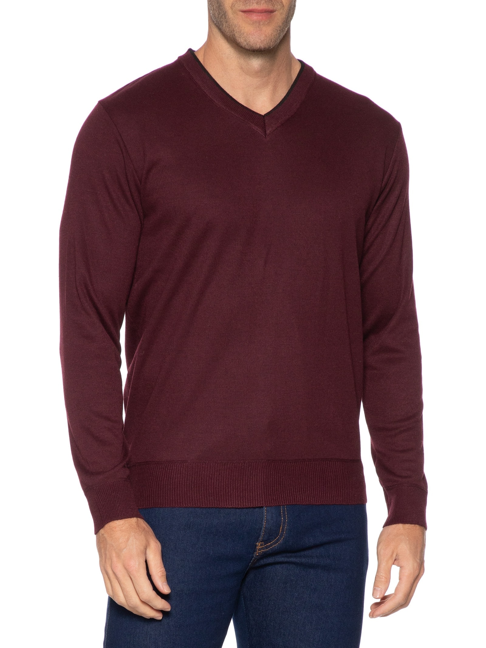 Suéter Masculino Básico Gola V Vinho Basiq Men