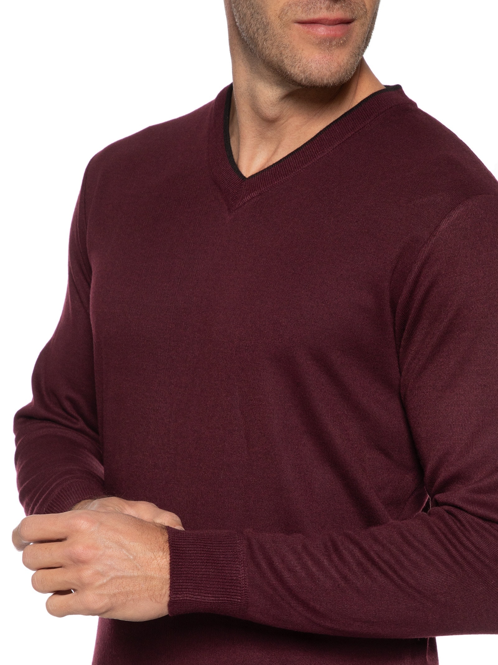 Suéter Masculino Básico Gola V Vinho Basiq Men