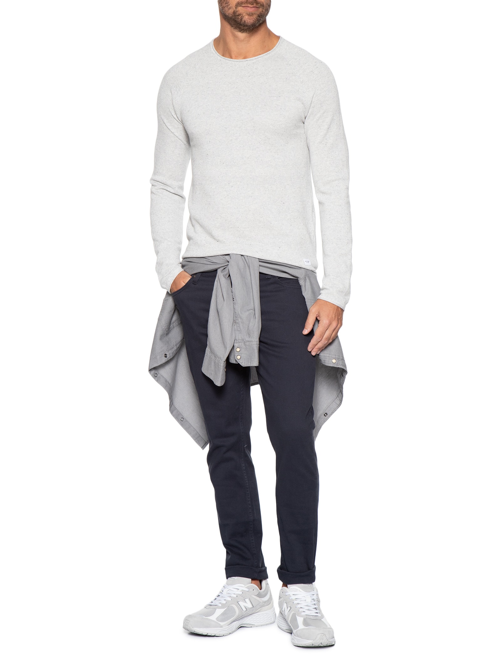 Suéter Masculino Básico Hill Gola Careca Cinza Jack & Jones