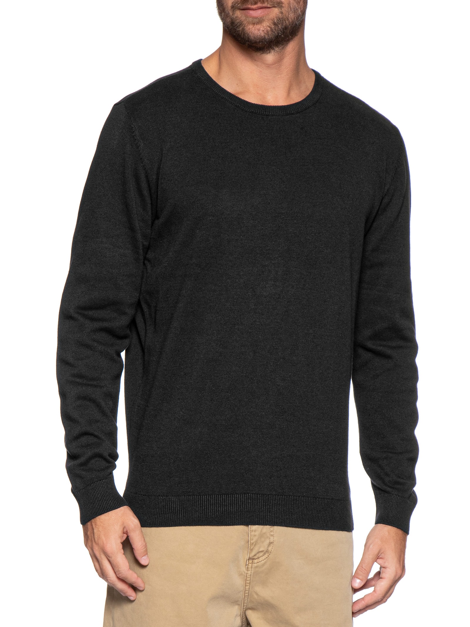 Suéter Masculino Básico Liso Gola Careca Preto Hering
