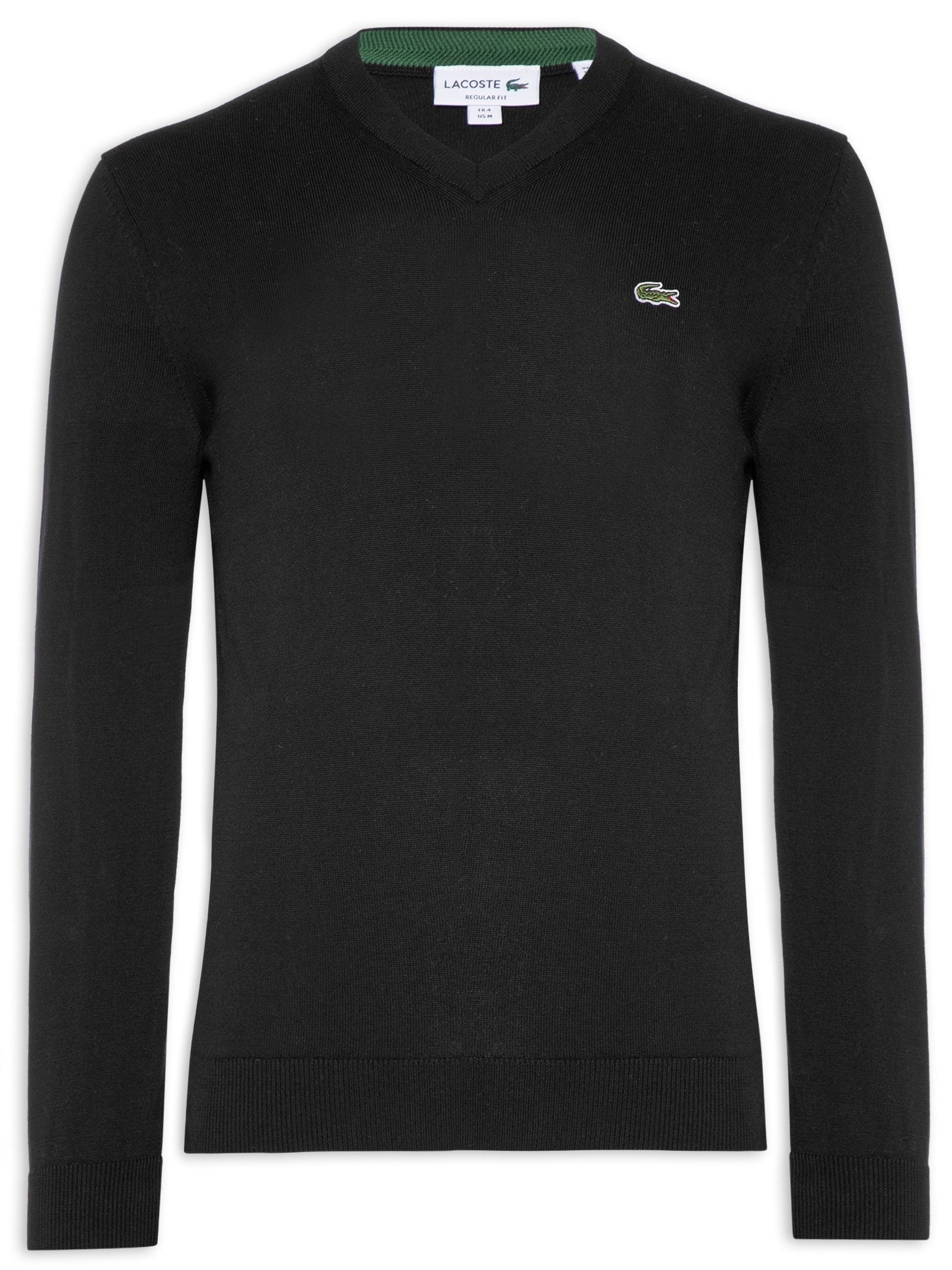 Suéter Masculino Básico Regular Fit Gola V Em Algodão Preto Lacoste