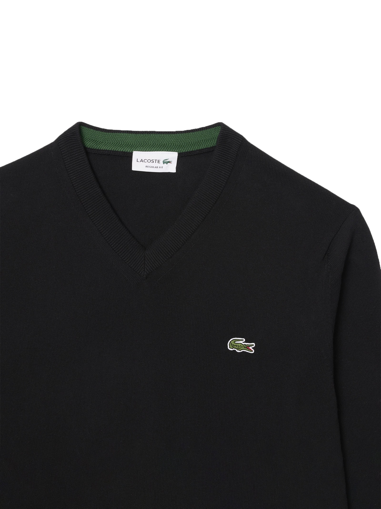 Suéter Masculino Básico Regular Fit Gola V Em Algodão Preto Lacoste