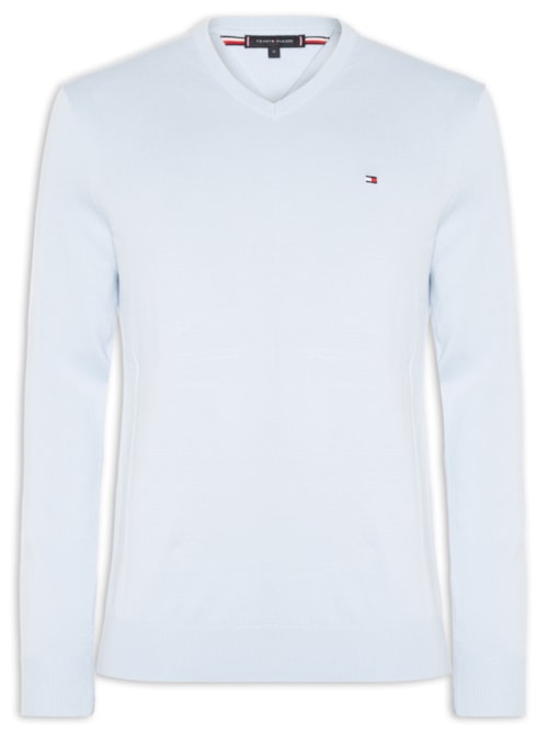 Suéter Masculino Básico Regular Fit Gola V Em Tricot De Algodão – Azul