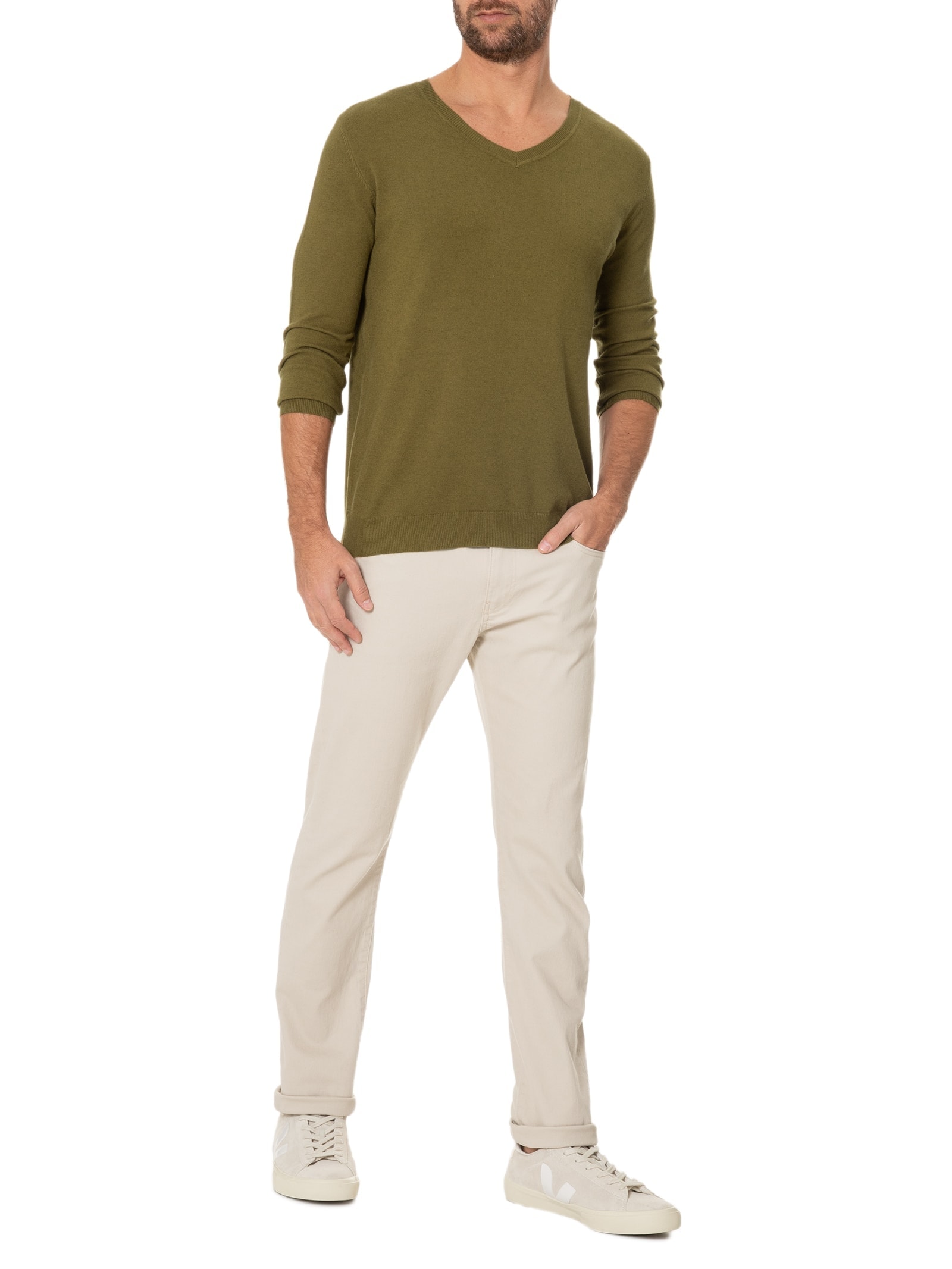Suéter Masculino Blend De Cashmere Decote V Verde '2 Essential