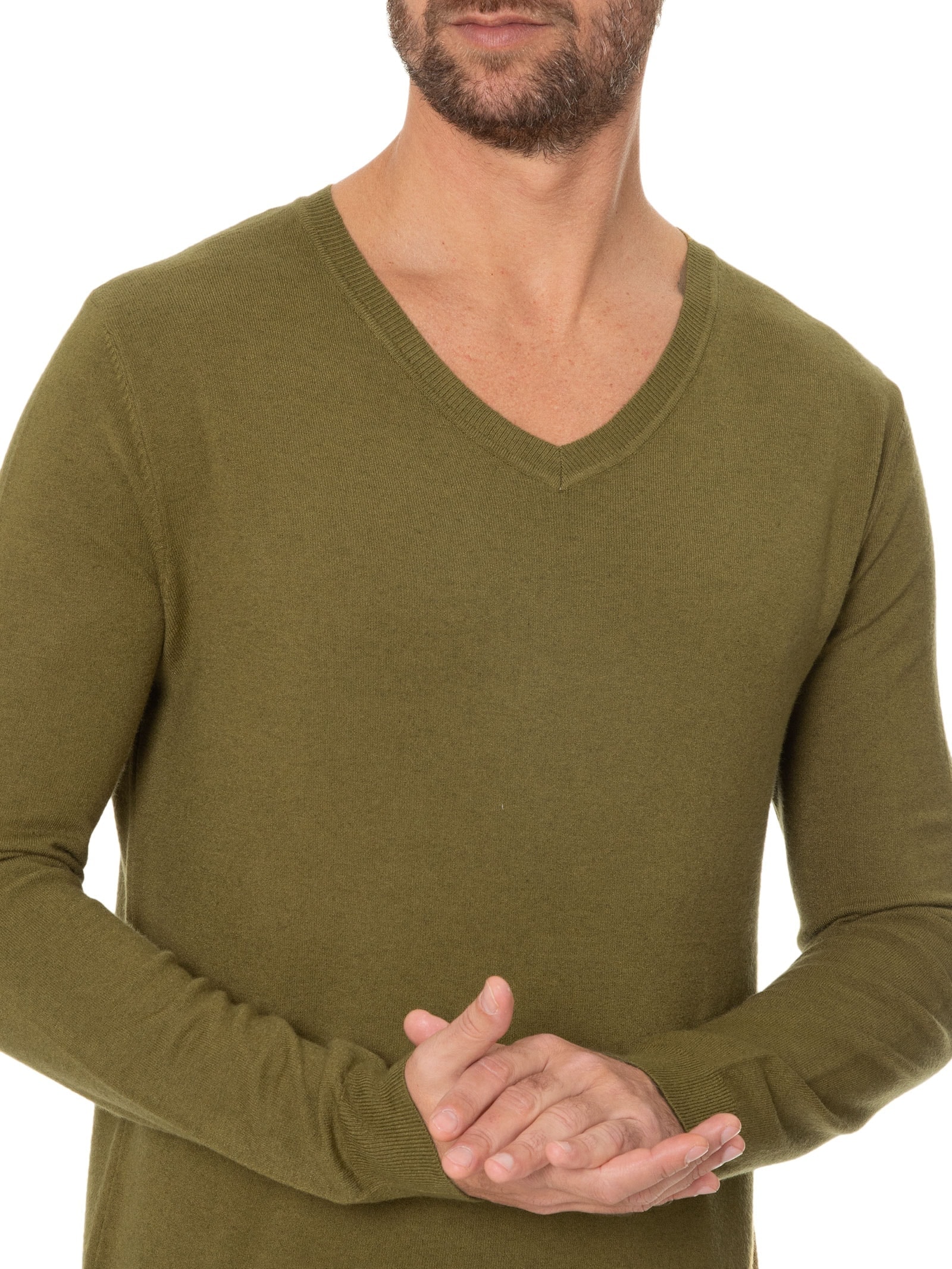 Suéter Masculino Blend De Cashmere Decote V Verde '2 Essential