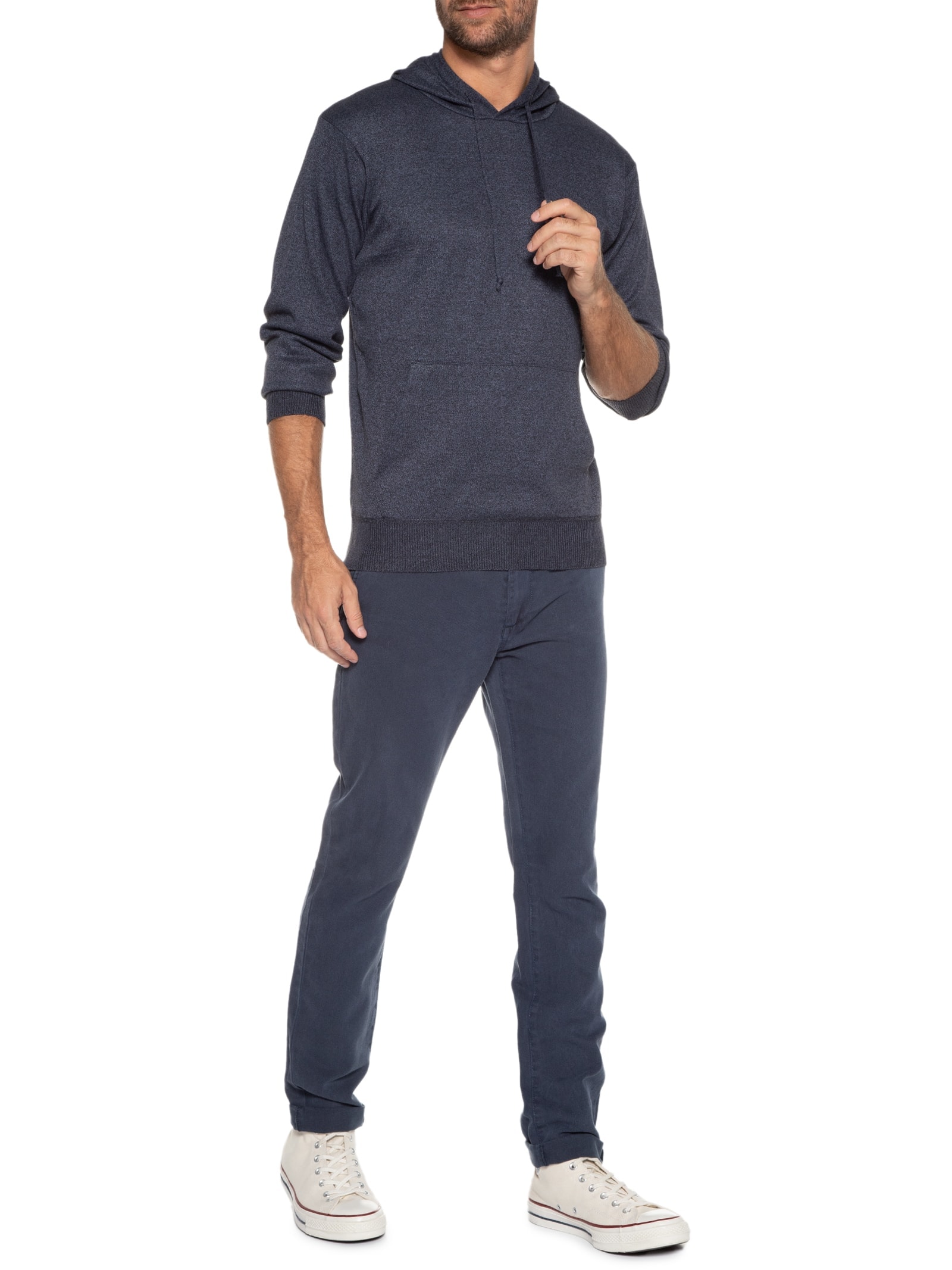 Suéter Masculino Bolso Canguru E Capuz Azul Basiq Men