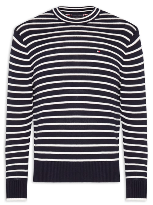 Suéter Masculino Breton Em Tricot Listrado Algodão Orgânico – Azul