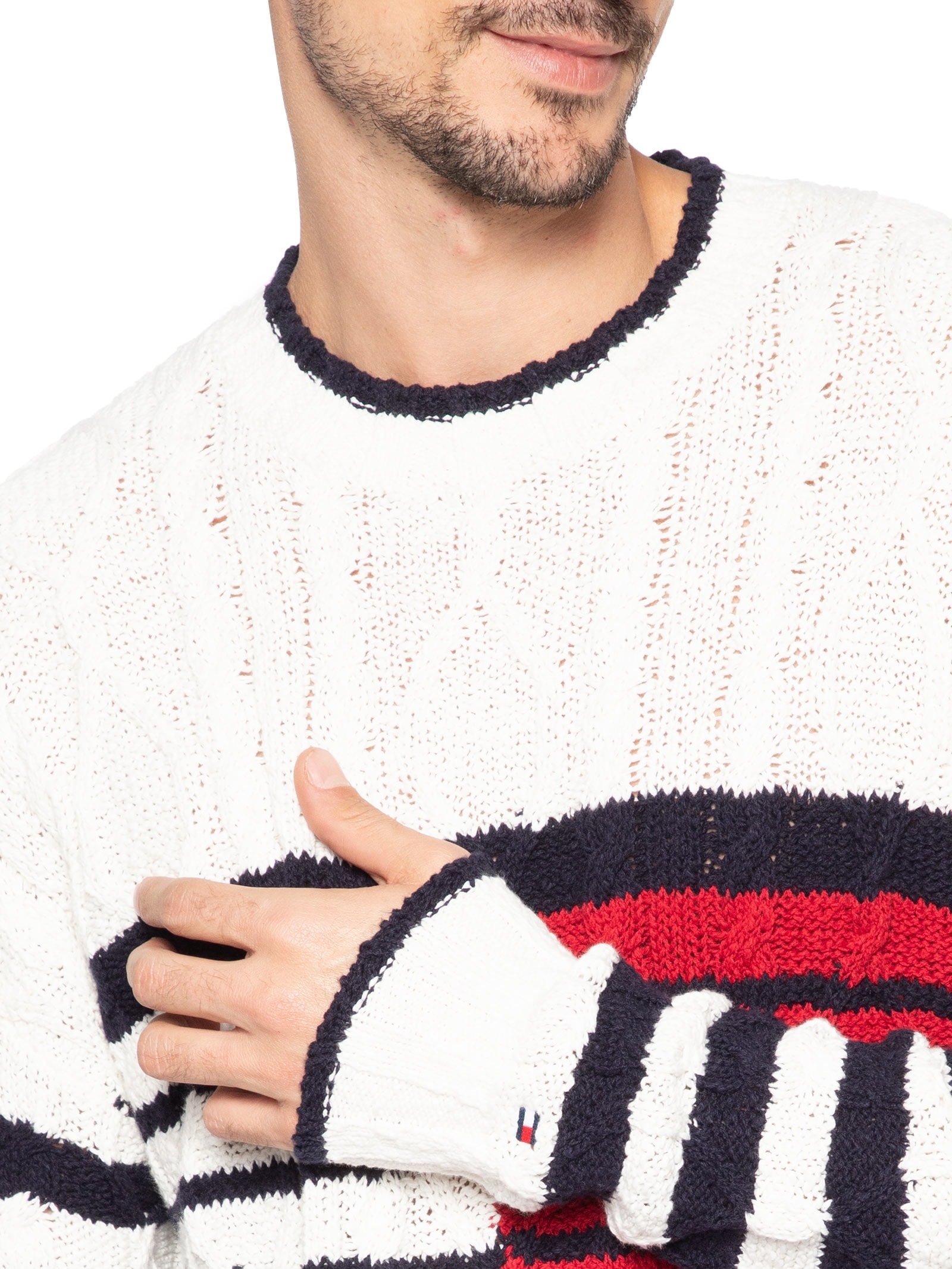 Suéter Masculino Breton Flag Tricot Trançado Branco Tommy Hilfiger
