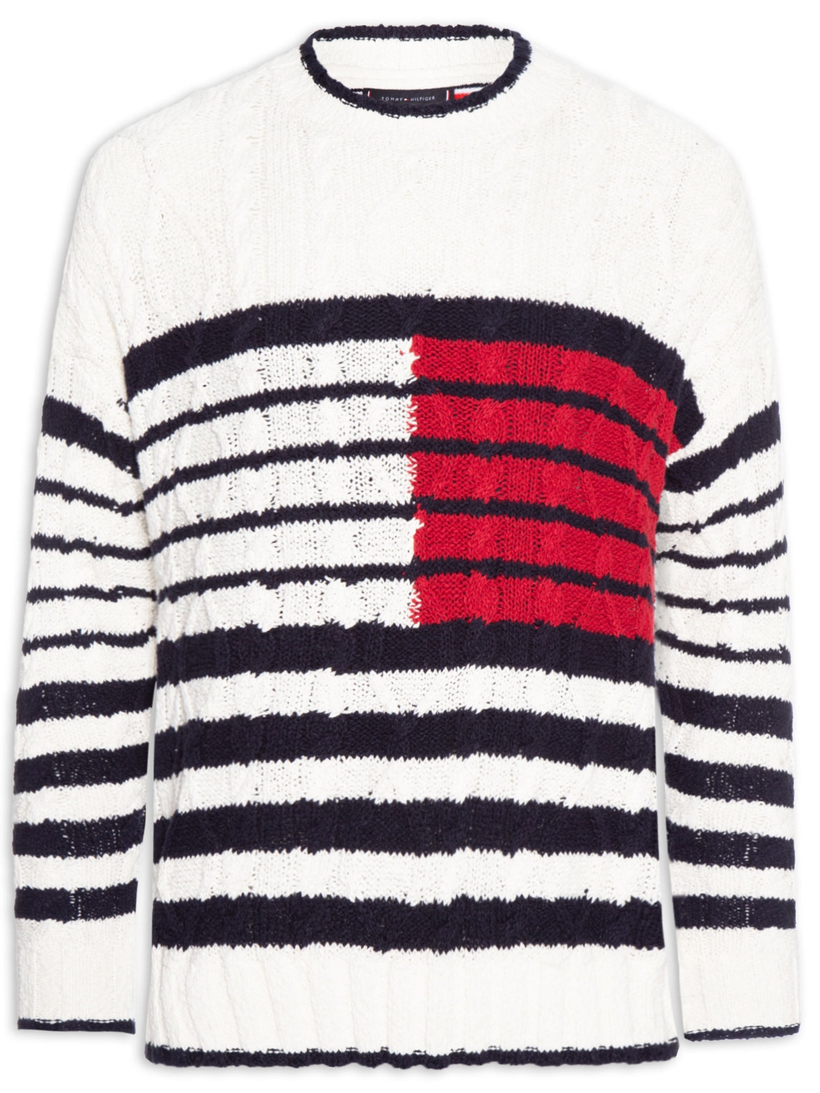 Suéter Masculino Breton Flag Tricot Trançado Branco Tommy Hilfiger