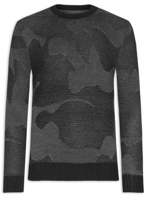 Suéter Masculino Camuflado Em Tricot – Preto