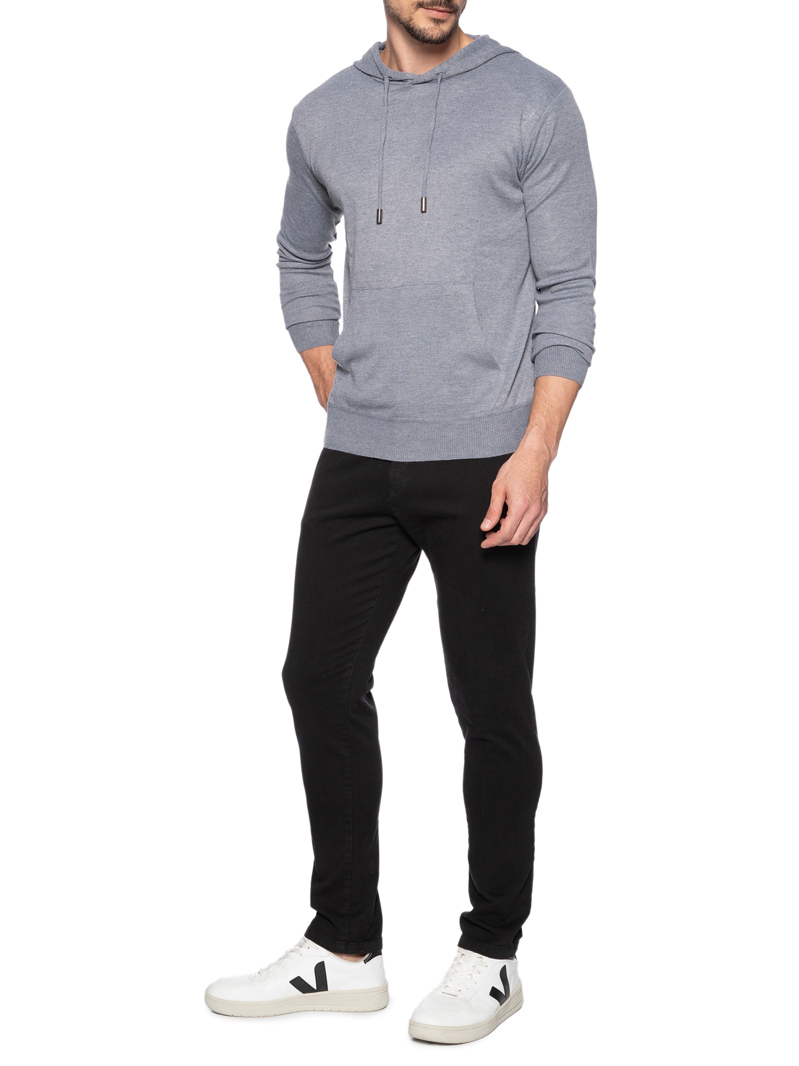 Suéter Masculino Capuz E Bolso Canguru Cinza '2 Essential