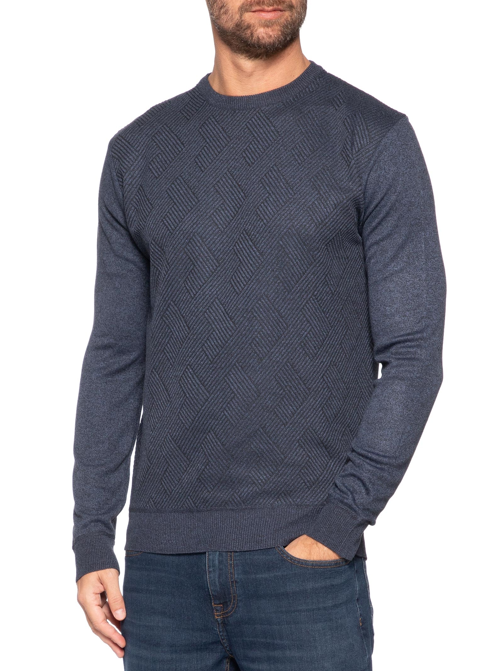 Suéter Masculino Careca Textura Chevron Azul '2 Essential