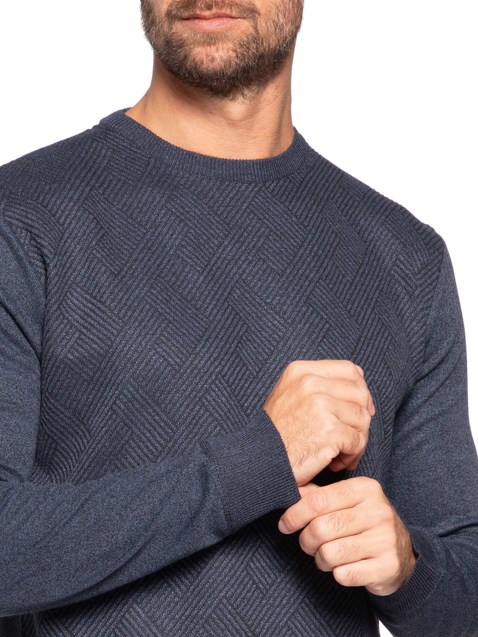 Suéter Masculino Careca Textura Chevron Azul '2 Essential