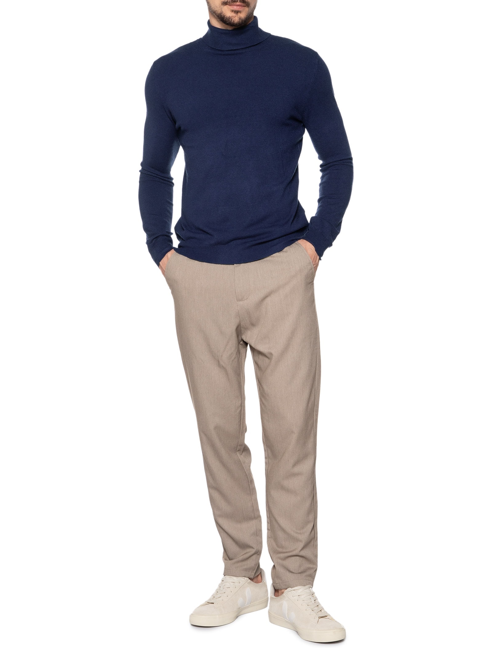 Suéter Masculino Casual Gola Alta Azul '2 Essential