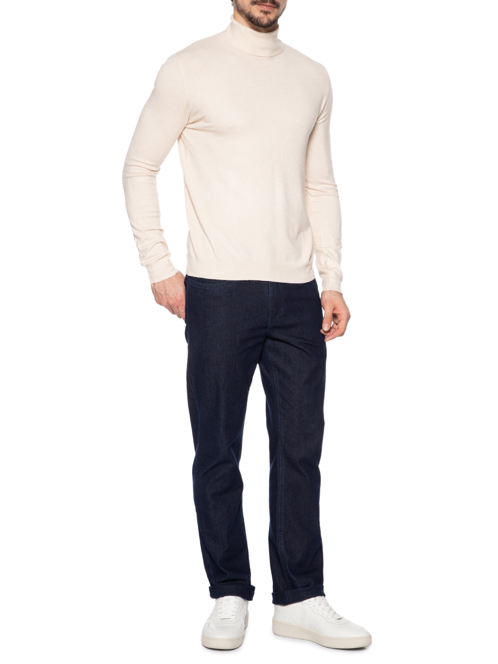 Suéter Masculino Casual Gola Alta Bege '2 Essential