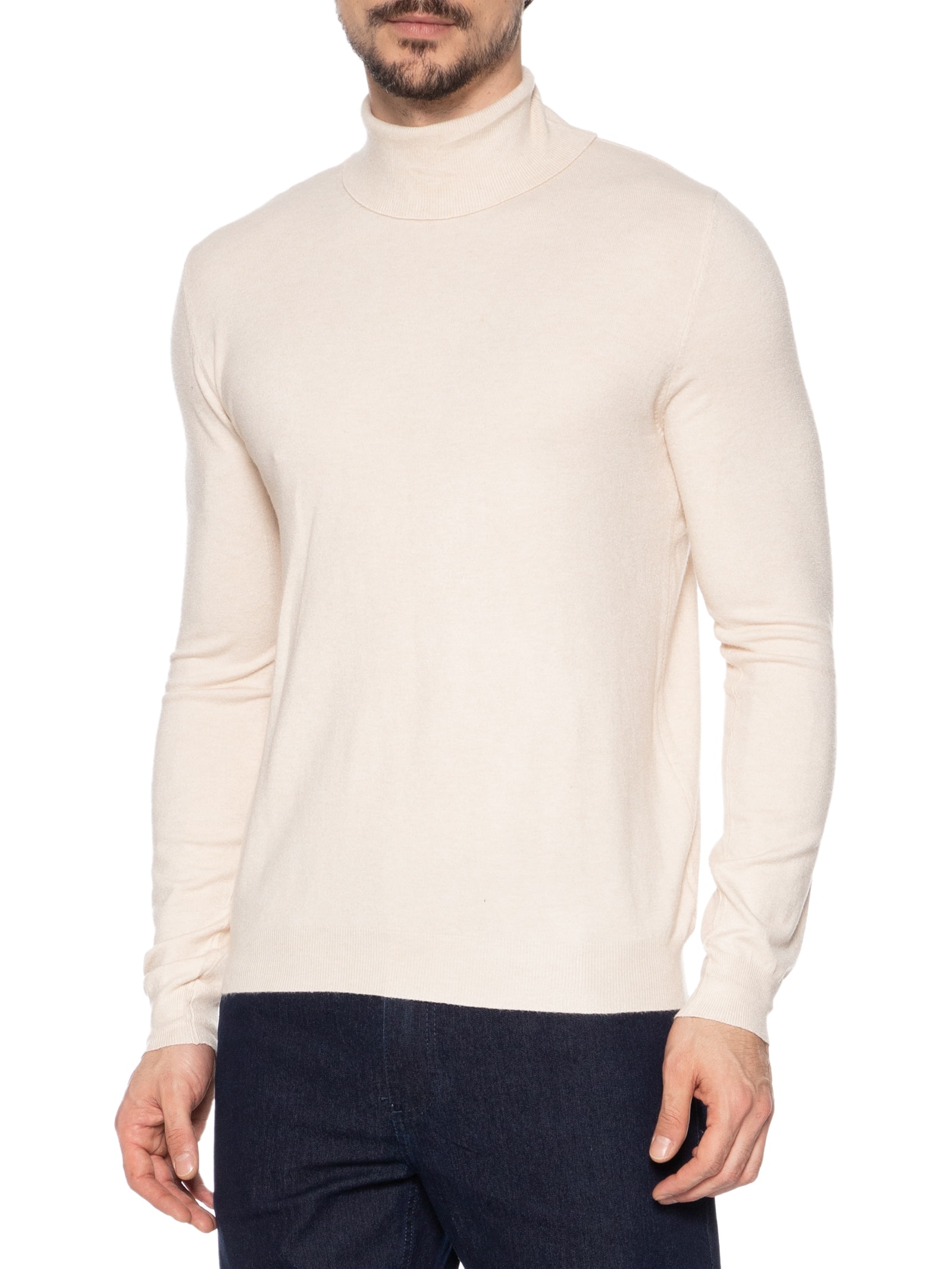 Suéter Masculino Casual Gola Alta Bege '2 Essential