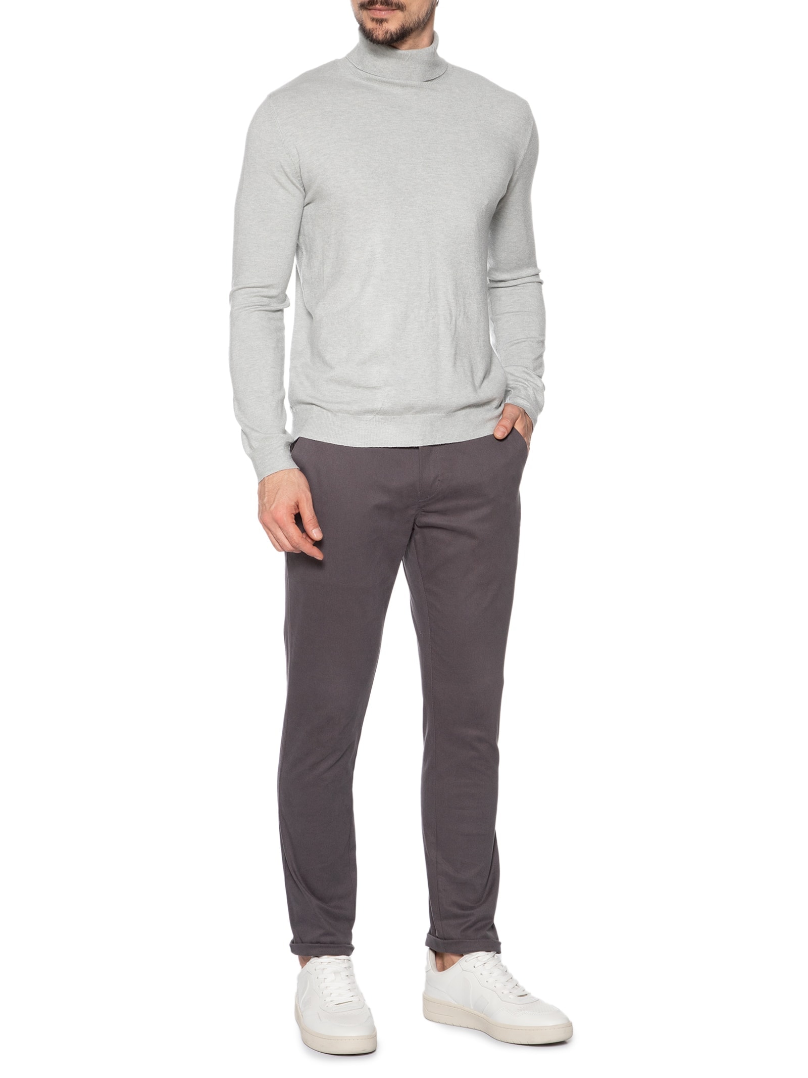 Suéter Masculino Casual Gola Alta Cinza '2 Essential