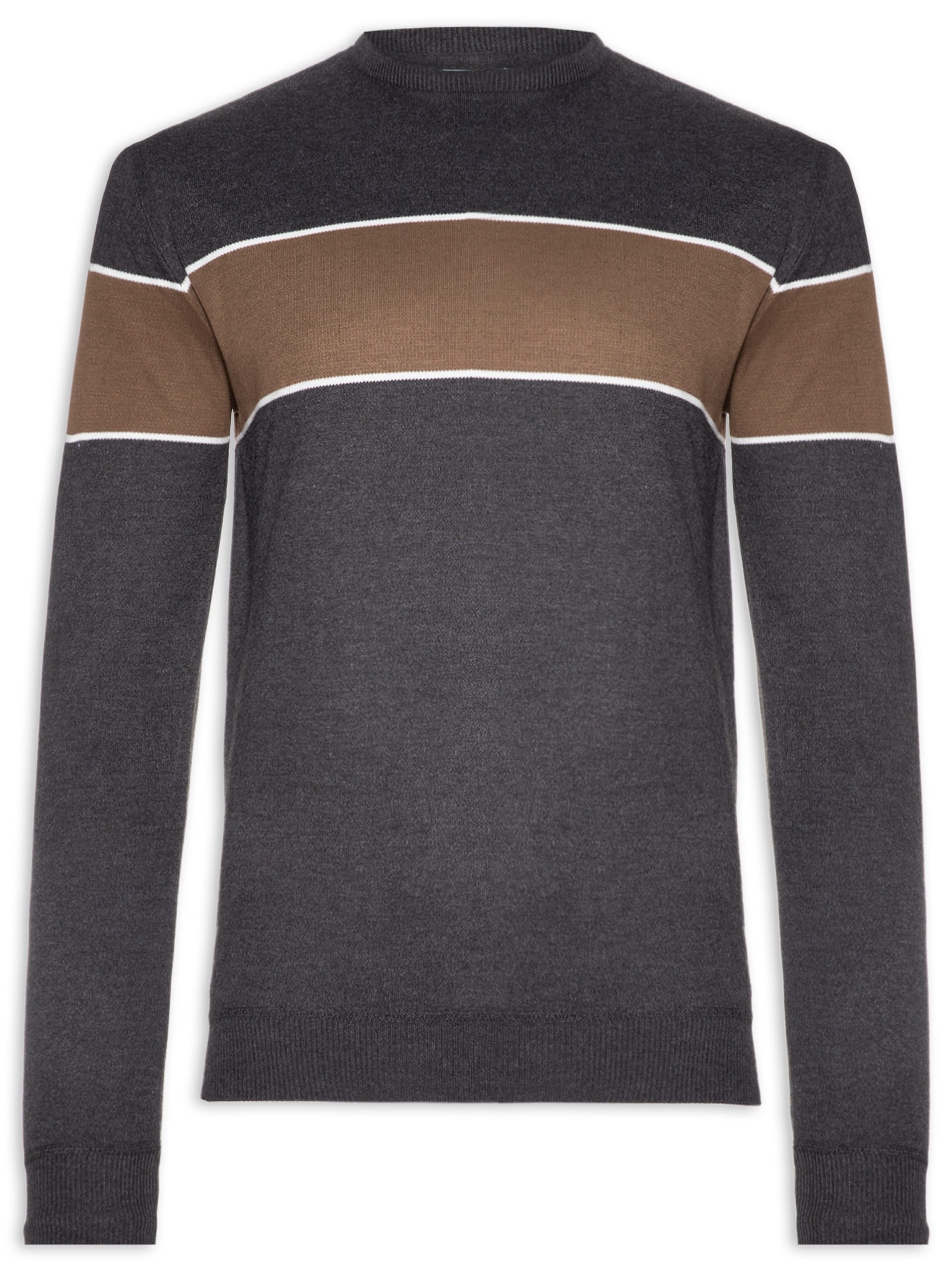 Suéter Masculino Com Detalhe Em Listra Gola Redonda Preto '2 Essential